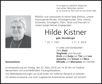 Anzeige von Hilde Kistner von MGO