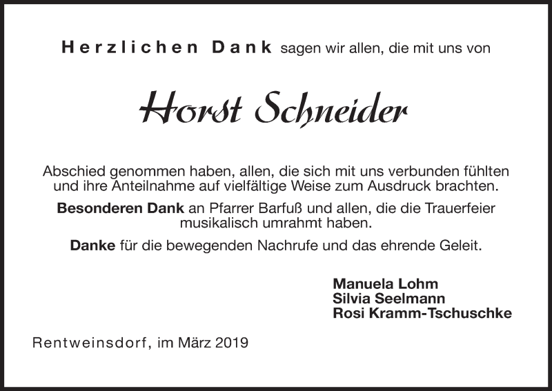  Traueranzeige für Horst Schneider vom 09.03.2019 aus MGO