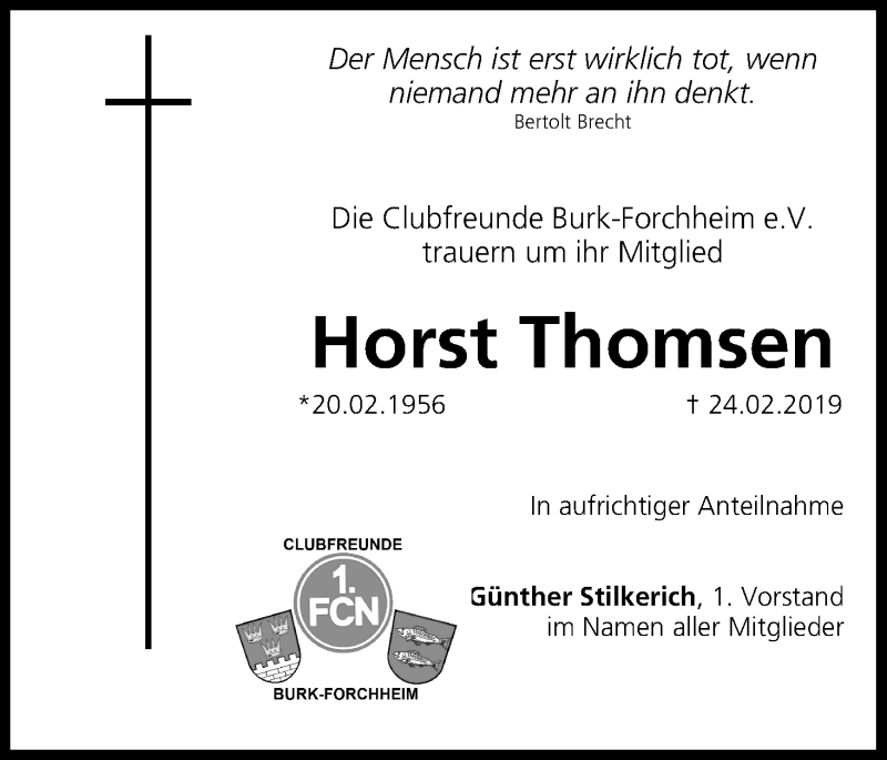  Traueranzeige für Horst Thomsen vom 08.03.2019 aus MGO