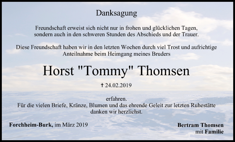  Traueranzeige für Horst Thomsen vom 16.03.2019 aus MGO