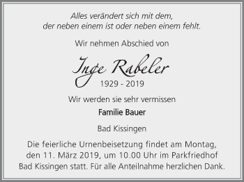 Anzeige von Inge Rabeler von MGO