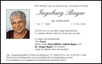 Anzeige von Ingeburg Bayer von MGO