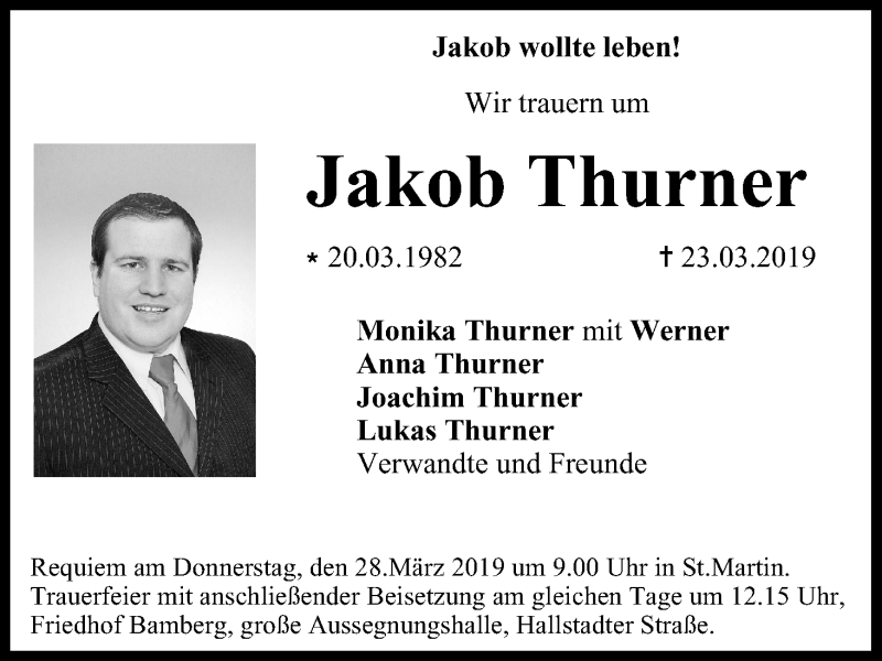  Traueranzeige für Jakob Thurner vom 26.03.2019 aus MGO
