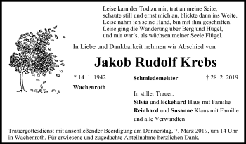 Anzeige von Jakob Rudolf Krebs von MGO