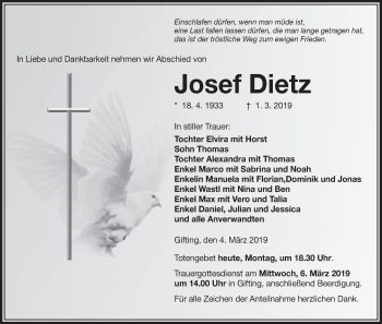 Anzeige von Josef Dietz von MGO
