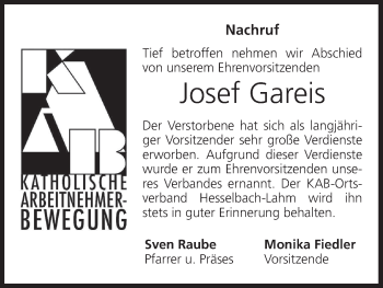 Anzeige von Josef Gareis von MGO