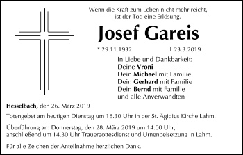Anzeige von Josef Gareis von MGO
