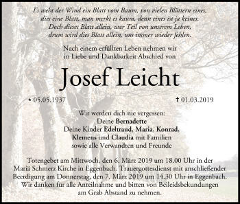 Anzeige von Josef Leicht von MGO