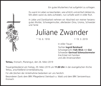 Anzeige von Juliane Zwander von MGO