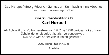 Anzeige von Karl Horbelt von MGO
