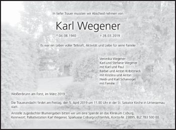 Anzeige von Karl Wegener von MGO