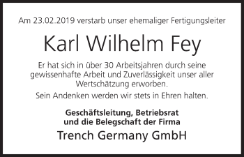 Anzeige von Karl Wilhelm Fey von MGO