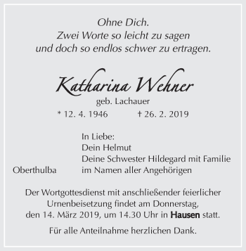 Anzeige von Katharina Wehner von MGO