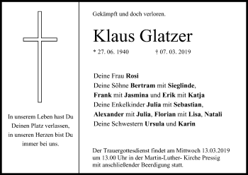 Anzeige von Klaus Glatzer von MGO