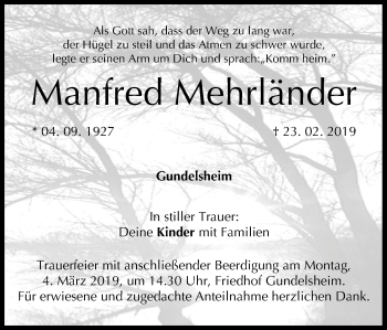 Anzeige von Manfred Mehrländer von MGO