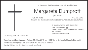 Anzeige von Margareta Dumproff von MGO