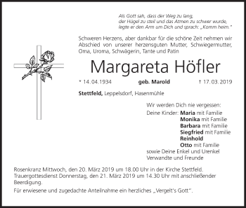 Anzeige von Margareta Höfler von MGO