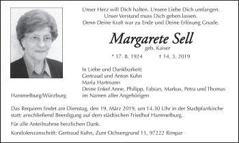 Anzeige von Margarete Sell von MGO
