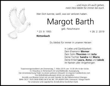 Anzeige von Margot Barth von MGO