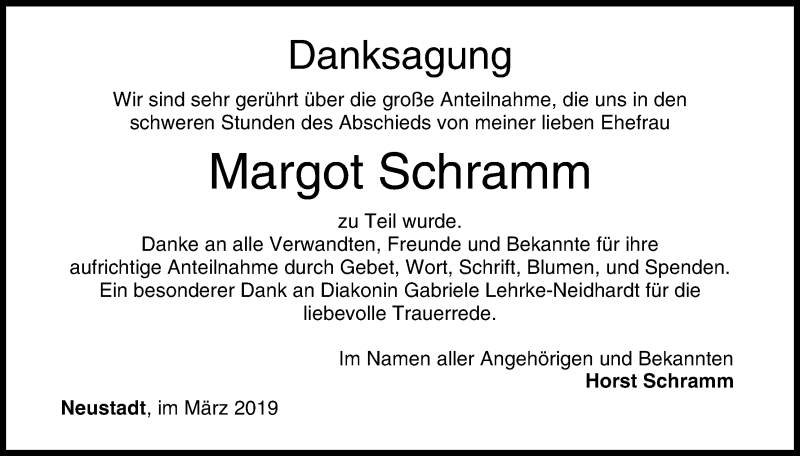  Traueranzeige für Margot Schramm vom 23.03.2019 aus MGO
