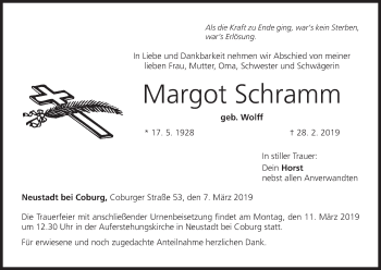 Anzeige von Margot Schramm von MGO