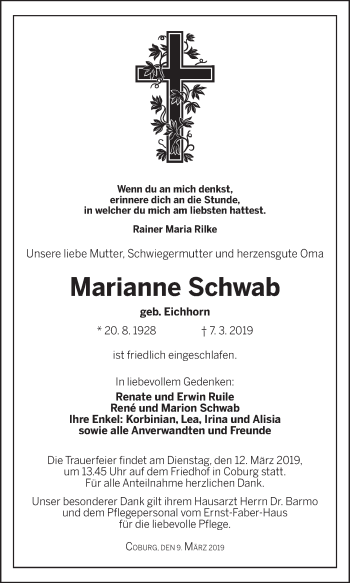 Anzeige von Marianne Schwab von MGO