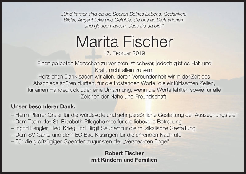  Traueranzeige für Marita Fischer vom 16.03.2019 aus MGO