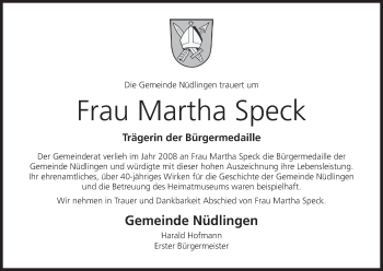 Anzeige von Martha Speck von MGO