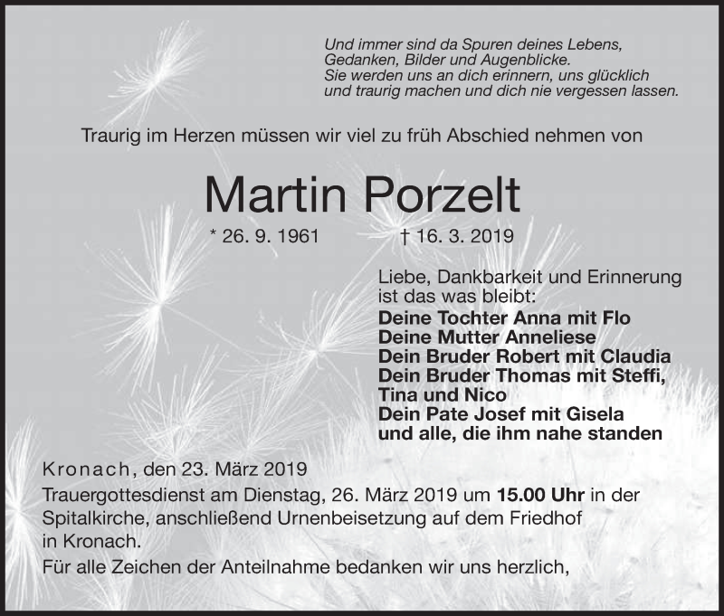  Traueranzeige für Martin Porzelt vom 23.03.2019 aus MGO