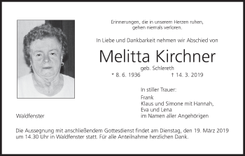 Anzeige von Melitta Kirchner von MGO