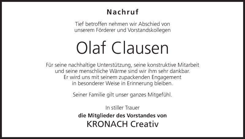  Traueranzeige für Olaf Clausen vom 01.03.2019 aus MGO