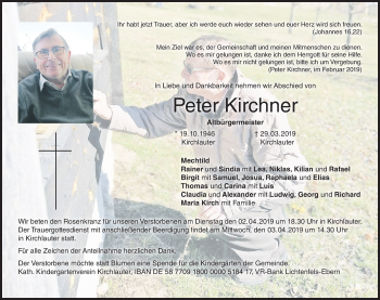 Anzeige von Peter Kirchner von MGO