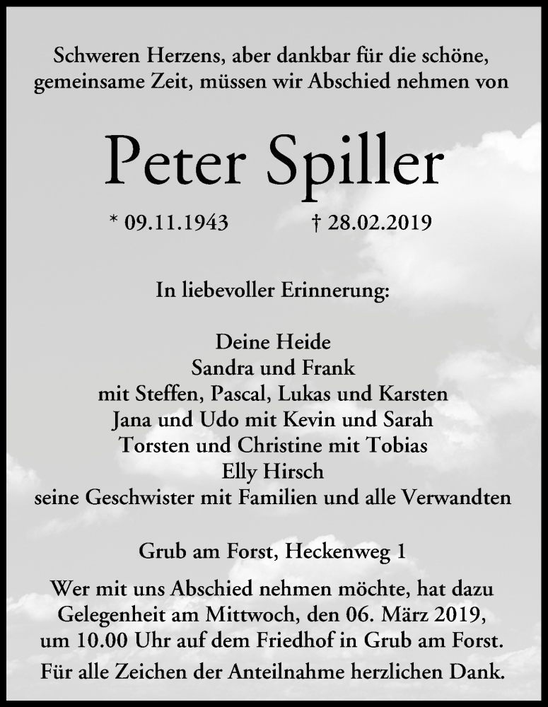  Traueranzeige für Peter Spiller vom 02.03.2019 aus MGO