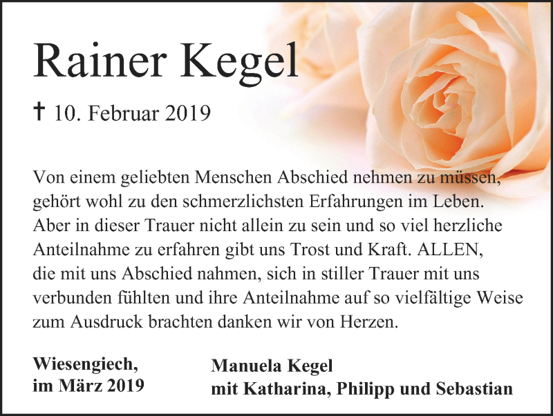  Traueranzeige für Rainer Kegel vom 09.03.2019 aus MGO