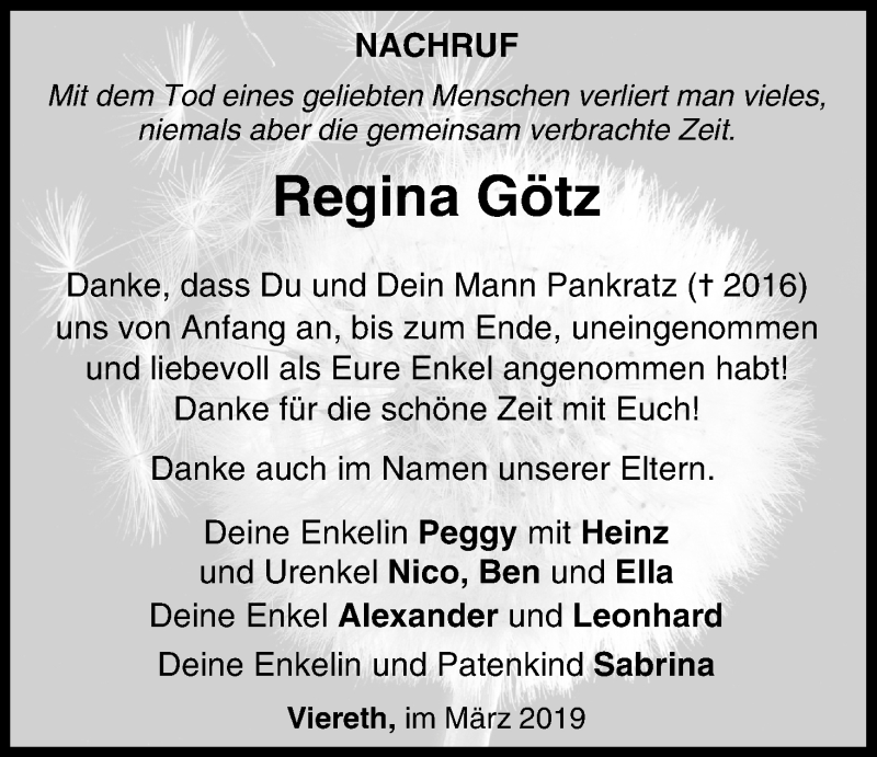  Traueranzeige für Regina Götz vom 02.03.2019 aus MGO