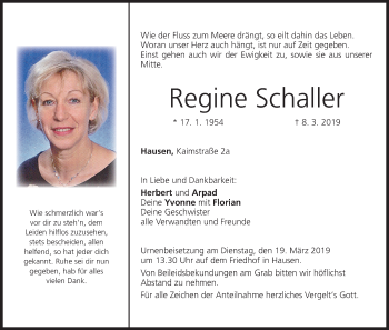 Anzeige von Regine Schaller von MGO