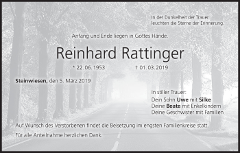 Anzeige von Reinhard Rattinger von MGO