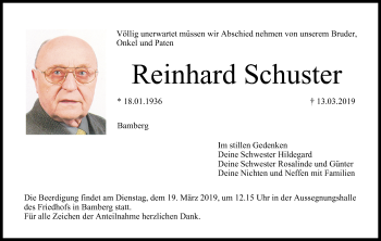 Anzeige von Reinhard Schuster von MGO