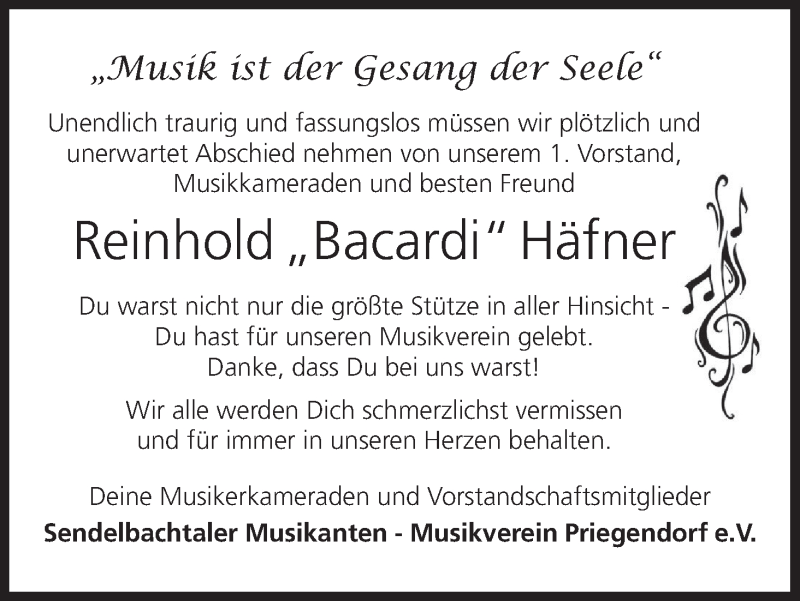  Traueranzeige für Reinhold Häfner vom 30.03.2019 aus MGO