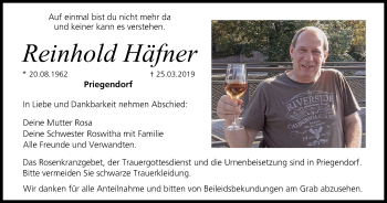 Anzeige von Reinhold Häfner  von MGO