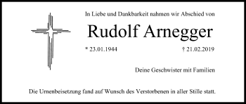 Anzeige von Rudolf Arnegger von MGO