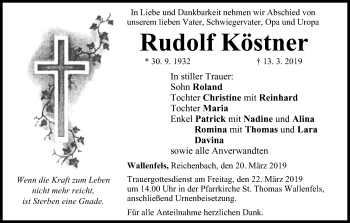 Anzeige von Rudolf Köstner von MGO