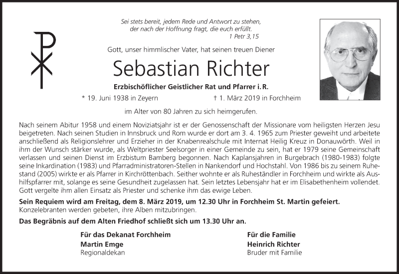  Traueranzeige für Sebastian Richter vom 06.03.2019 aus MGO