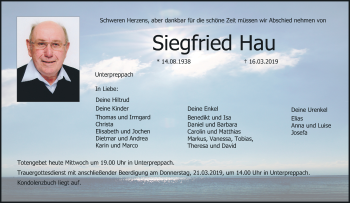 Anzeige von Siegfried Hau von MGO