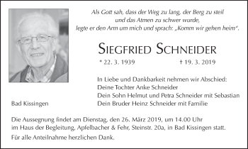 Anzeige von Siegfried Schneider von MGO