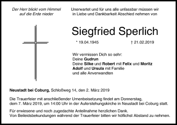Anzeige von Siegfried Sperlich von MGO
