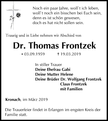 Anzeige von Thomas Frontzek von MGO