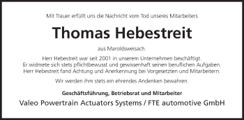 Anzeige von Thomas Hebestreit von MGO