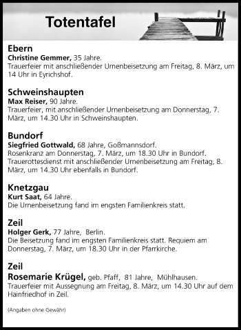 Anzeige von Totentafel vom 05.03.2019 von MGO