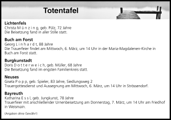 Anzeige von Totentafel vom 05.03.2019 von MGO